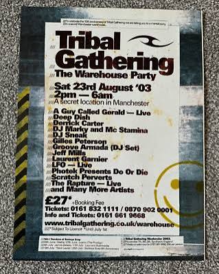 Tribal Gathering: The Warehouse Party flyer, 23 August 2003, Manchester